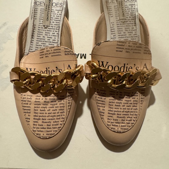 John Galliano Chain Mules, Nude color with newspaper print pattern, Size 36 - Picture 4 of 13